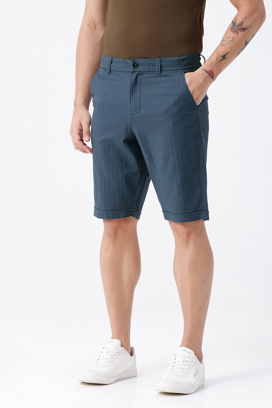 BASICS COMFORT FIT ENSIGN BLUE COTTON STRETCH DOLPHIN DOBBY SORTS
