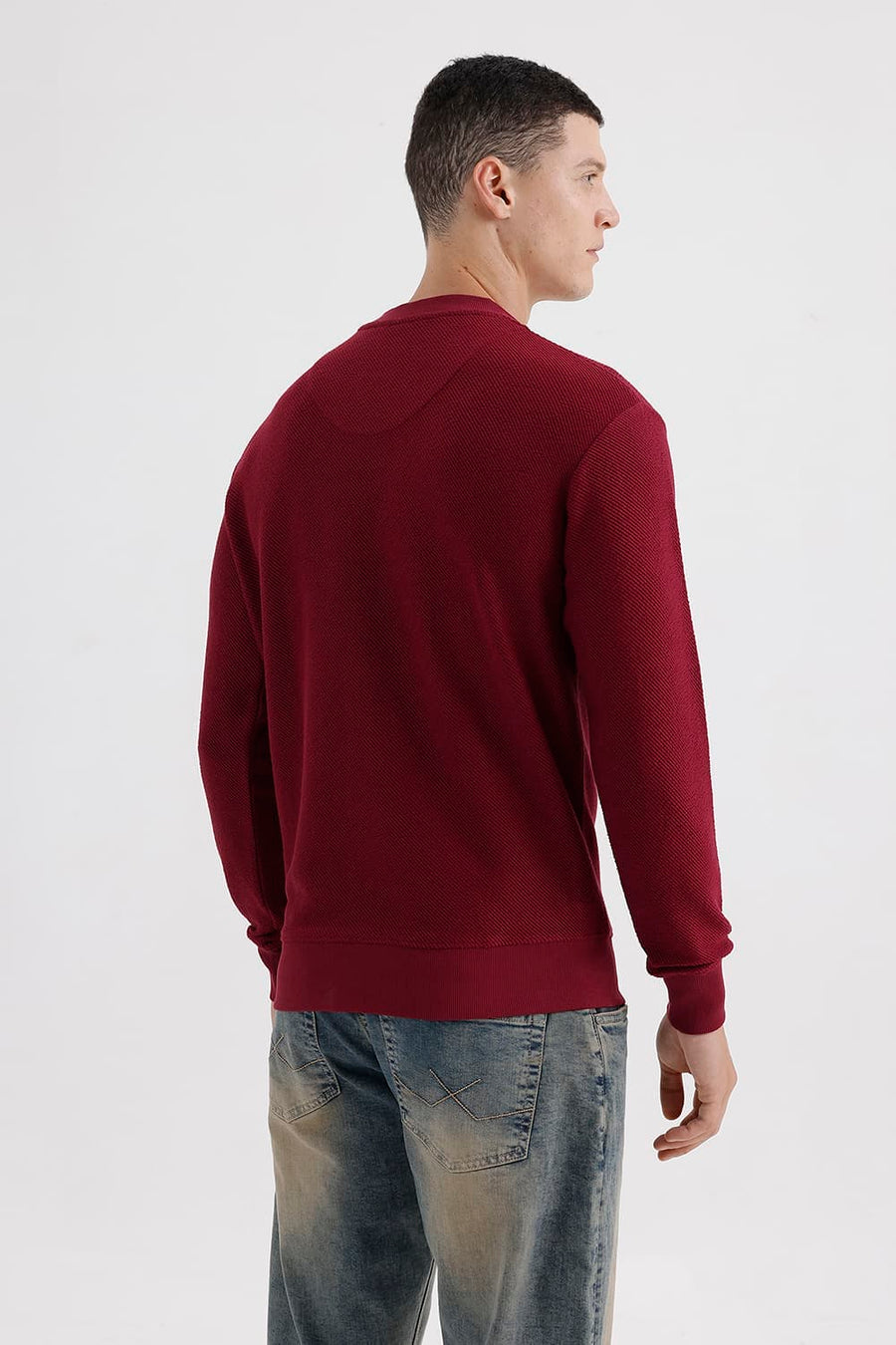 BASICS COMFORT FIT MADDER BROWN COTTON CREW SWEART SHIRT