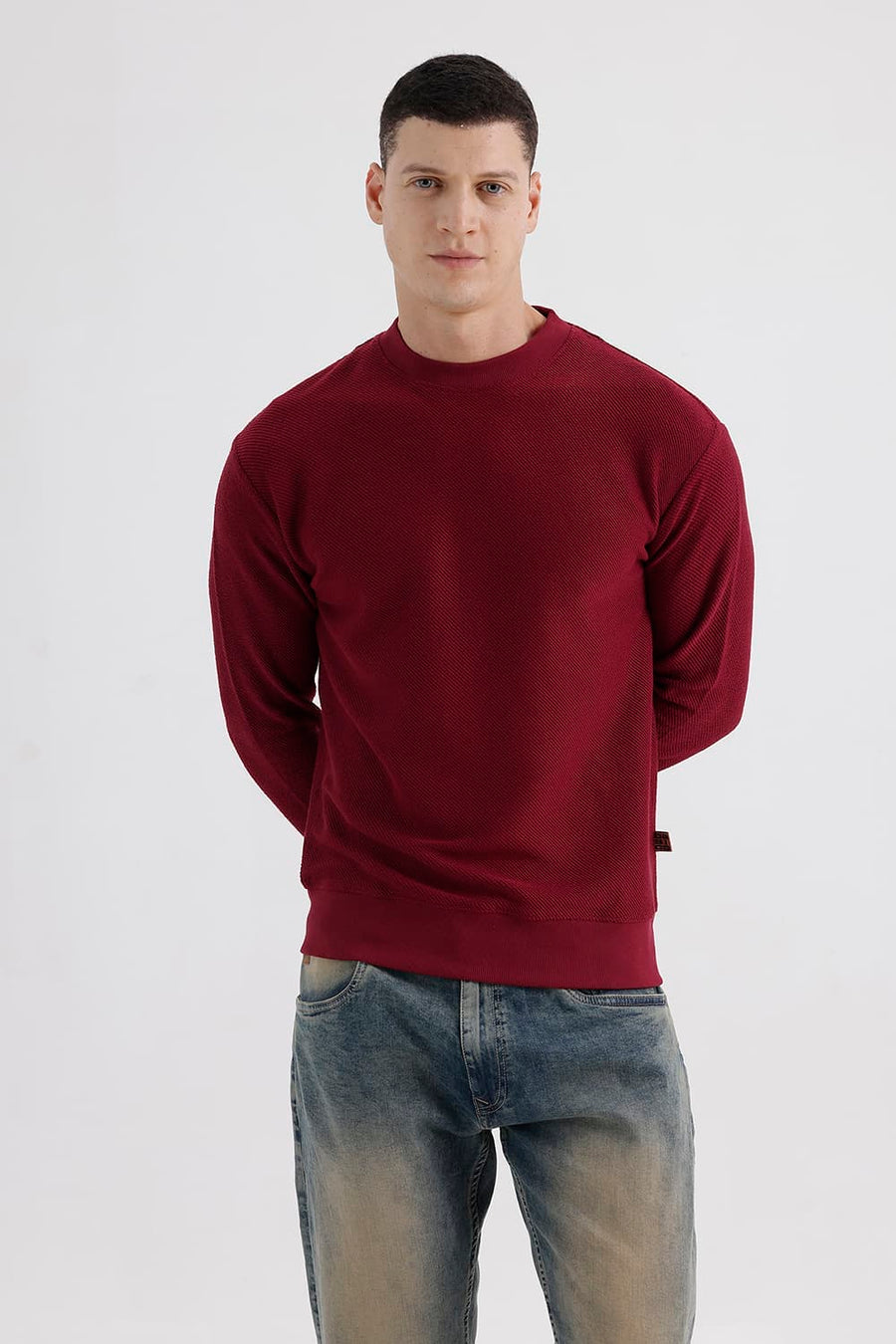 BASICS COMFORT FIT MADDER BROWN COTTON CREW SWEART SHIRT
