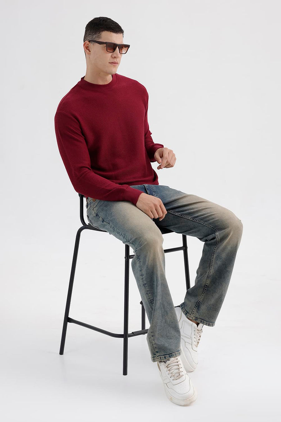 BASICS COMFORT FIT MADDER BROWN COTTON CREW SWEART SHIRT