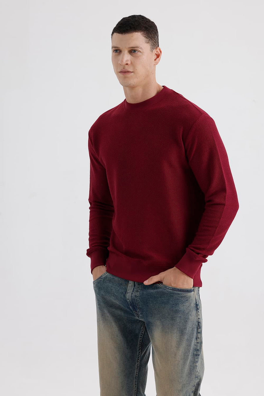 BASICS COMFORT FIT MADDER BROWN COTTON CREW SWEART SHIRT