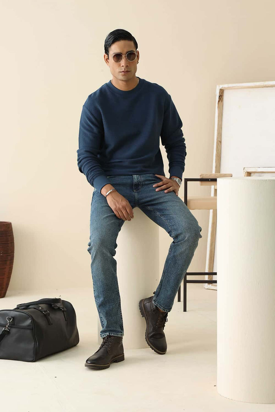 Basics Comfort Fit Reflecting Pond Cotton Crew Sweart Shirt