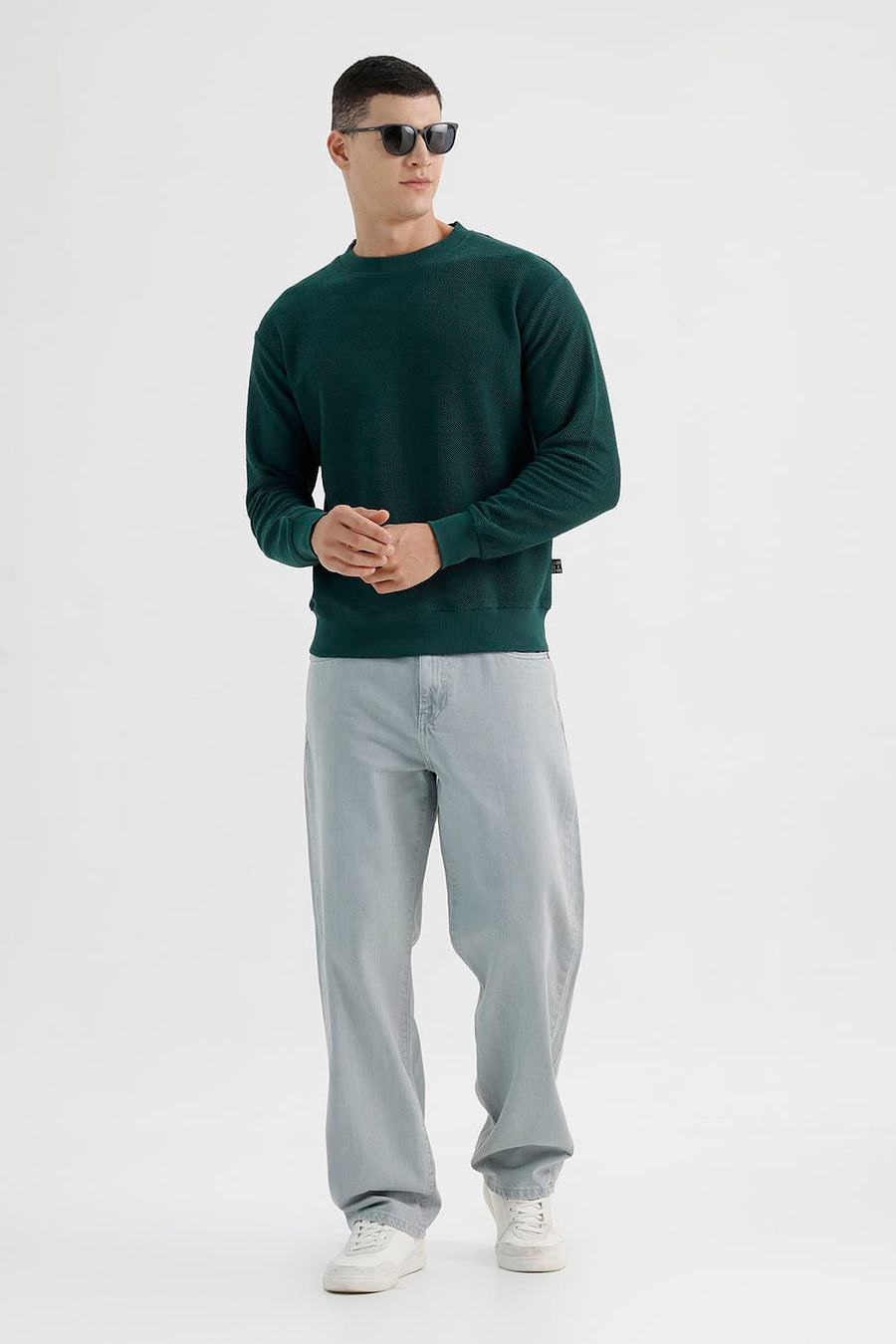 BASICS COMFORT FIT BISTRO GREEN COTTON CREW SWEART SHIRT