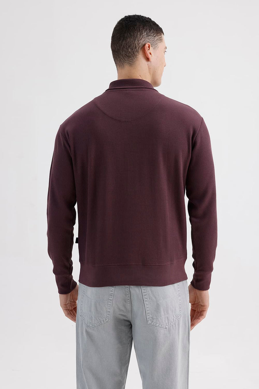 BASICS COMFORT FIT RAISIN COTTON HIGH NECK FULL ZIPPER SWEART SHIRT