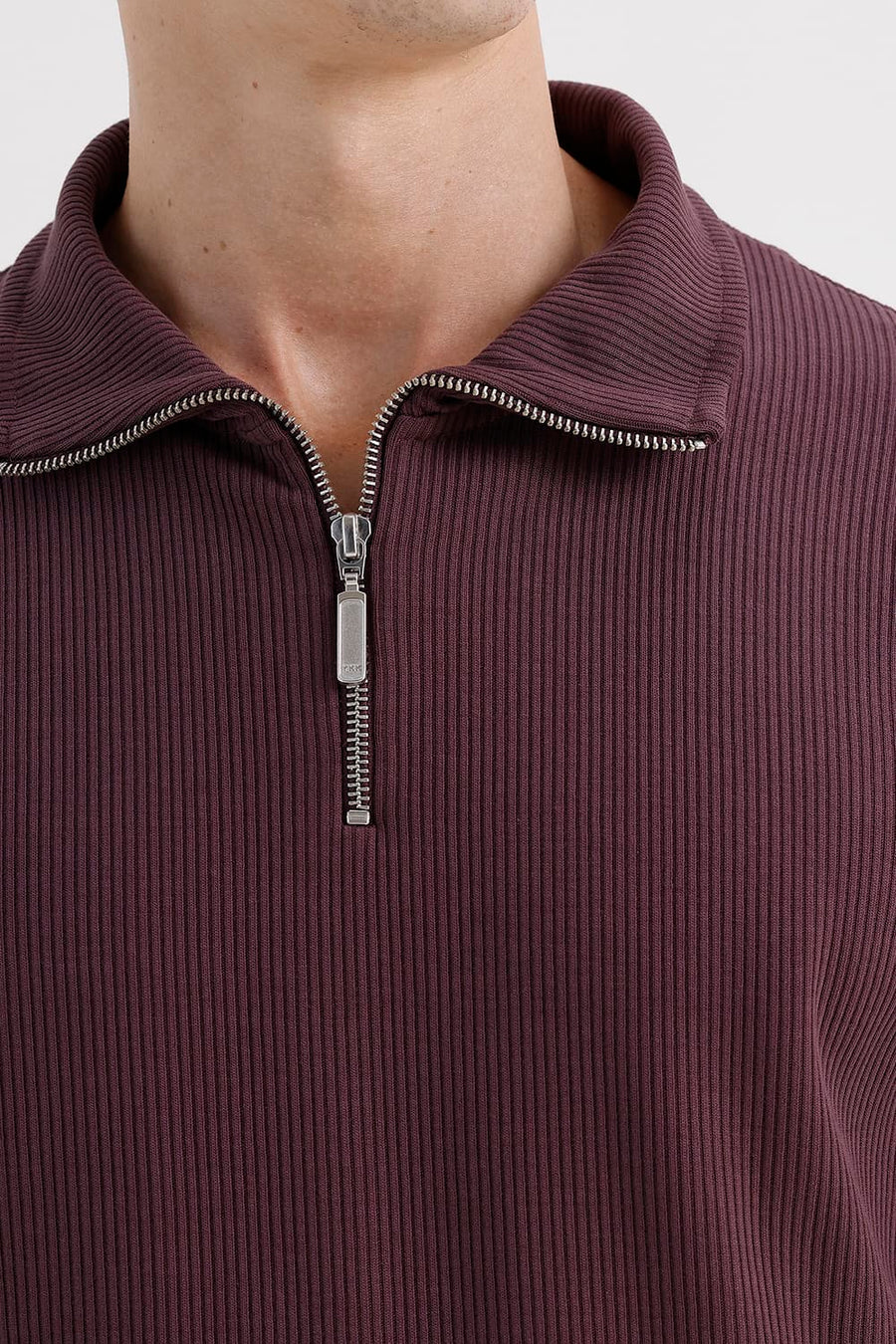 BASICS COMFORT FIT RAISIN COTTON HIGH NECK FULL ZIPPER SWEART SHIRT