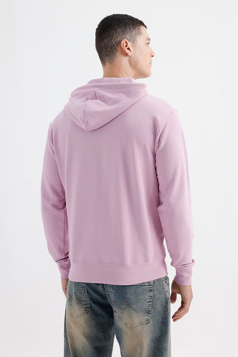 BASICS COMFORT FIT DWAN PINK COTTON HOOD WITHOUT POCKET SWEART SHIRT