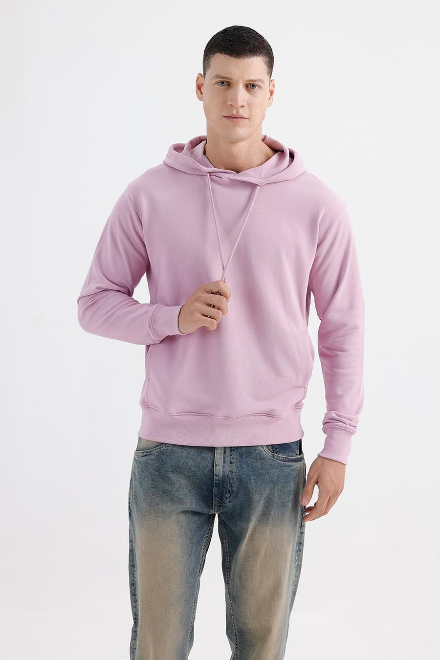 BASICS COMFORT FIT DWAN PINK COTTON HOOD WITHOUT POCKET SWEART SHIRT