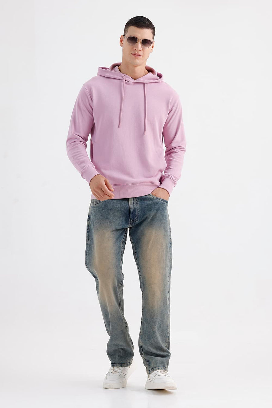 BASICS COMFORT FIT DWAN PINK COTTON HOOD WITHOUT POCKET SWEART SHIRT