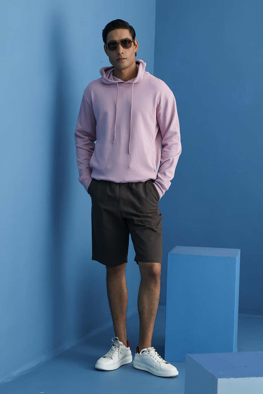 Basics Comfort Fit Dwan Pink Cotton Hood Without Pocket Sweart Shirt