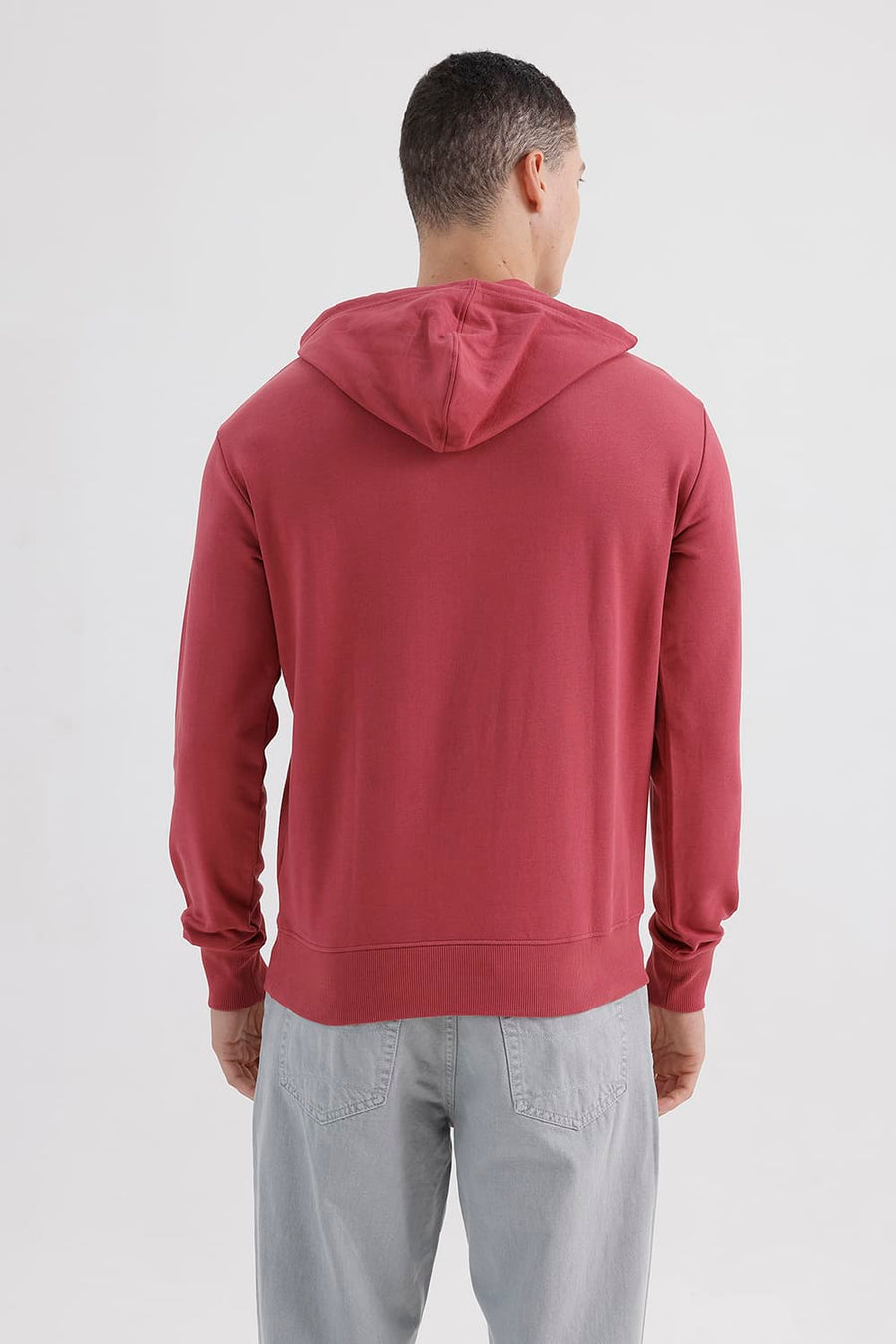 BASICS COMFORT FIT EARTH RED COTTON HOOD WITH POCKET SWEART SHIRT