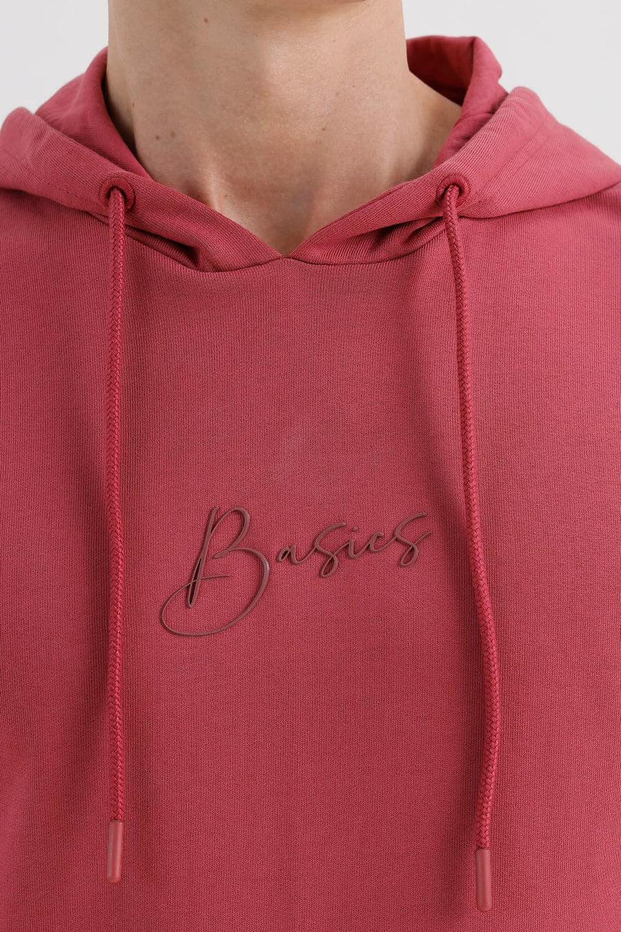 BASICS COMFORT FIT EARTH RED COTTON HOOD WITH POCKET SWEART SHIRT