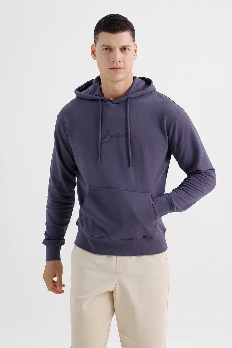 BASICS COMFORT FIT GRAYSTONE COTTON HOOD WITH POCKET SWEART SHIRT