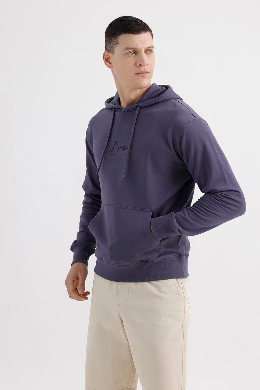 BASICS COMFORT FIT GRAYSTONE COTTON HOOD WITH POCKET SWEART SHIRT