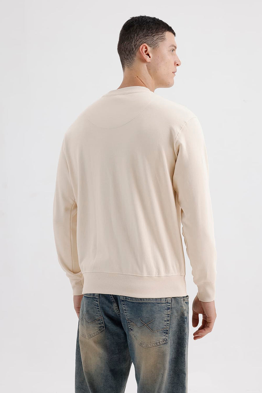 BASICS COMFORT FIT WHITE SWAN COTTON CREW SWEART SHIRT