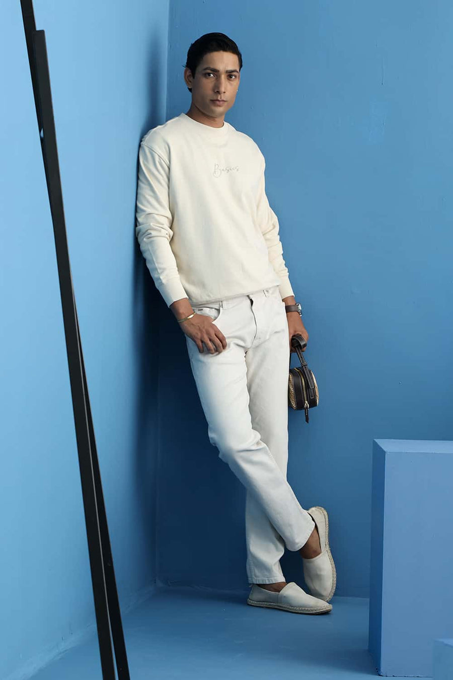 Basics Comfort Fit White Swan Cotton Crew Sweart Shirt