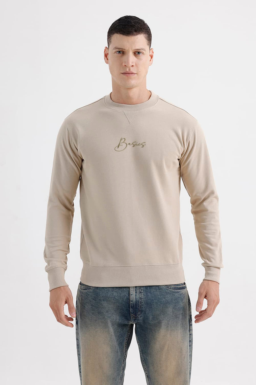 BASICS COMFORT FIT FIELDS OF RYE COTTON CREW SWEART SHIRT