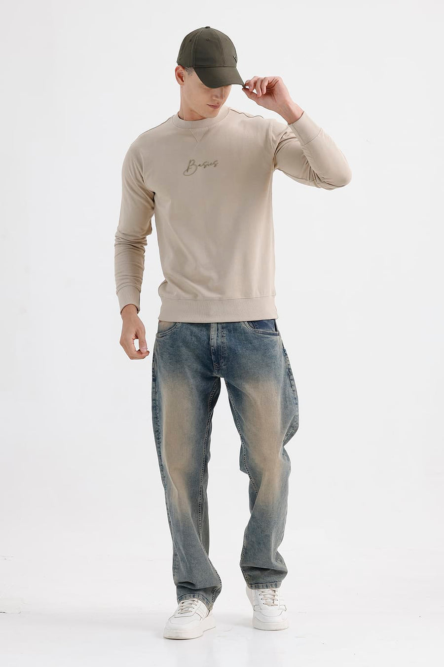 BASICS COMFORT FIT FIELDS OF RYE COTTON CREW SWEART SHIRT