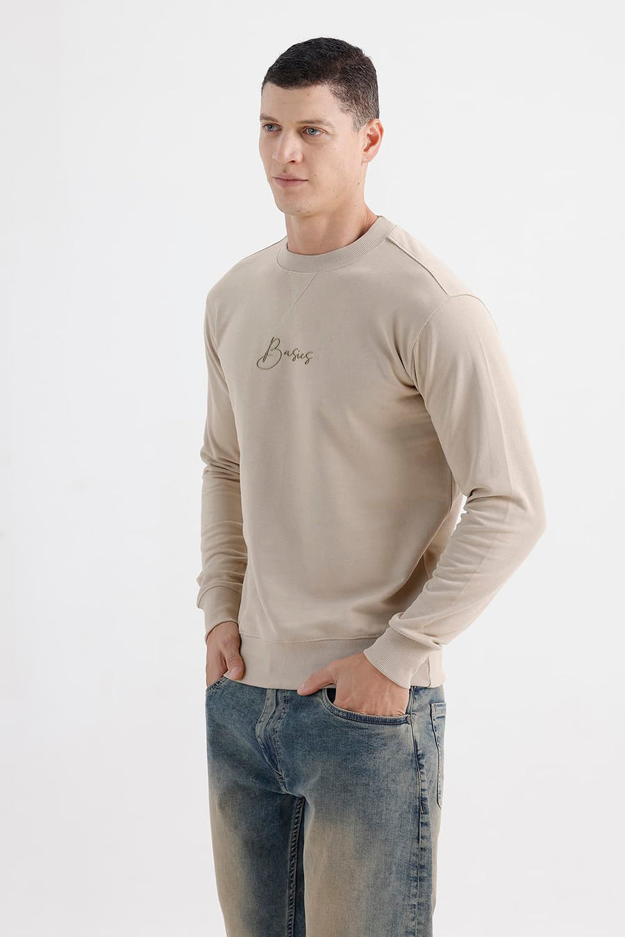 BASICS COMFORT FIT FIELDS OF RYE COTTON CREW SWEART SHIRT