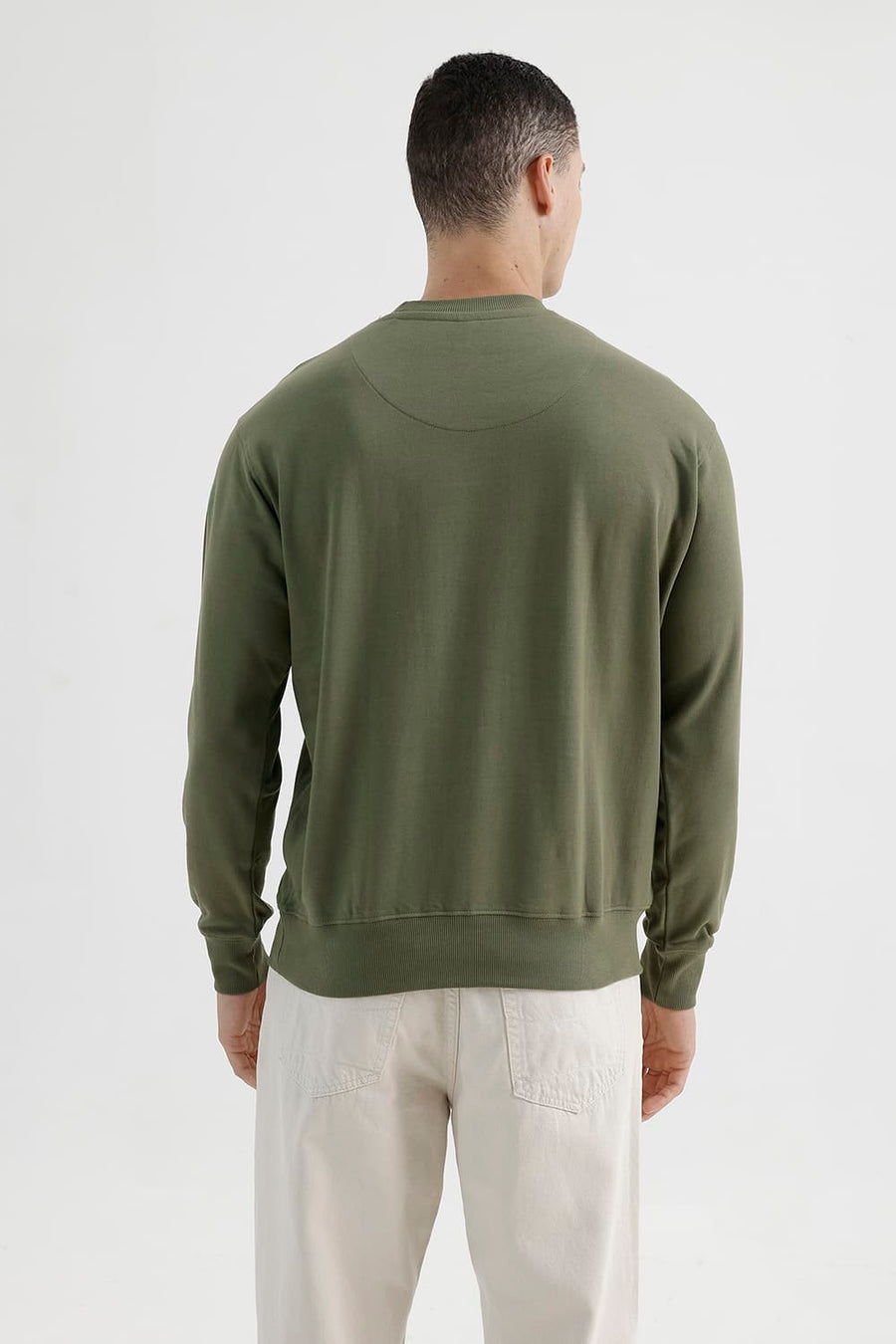 BASICS COMFORT FIT DEEP LICHEN GREEN COTTON CREW SWEART SHIRT