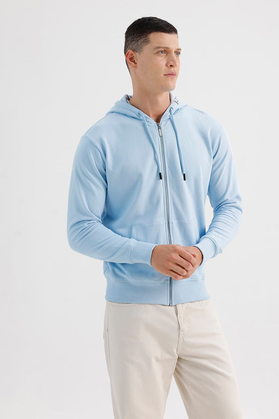 BASICS COMFORT FIT NANTUCKET BREEZE COTTON HOOD FULL ZIPPER SWEART SHIRT