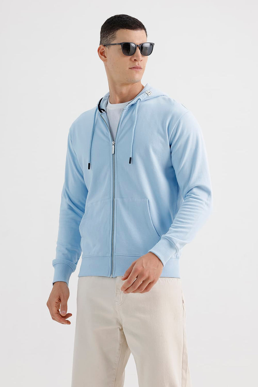 BASICS COMFORT FIT NANTUCKET BREEZE COTTON HOOD FULL ZIPPER SWEART SHIRT