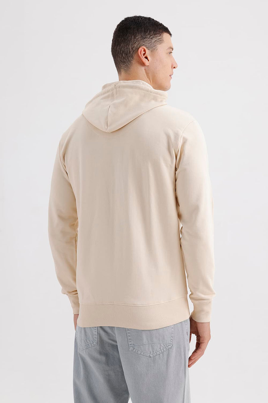 BASICS COMFORT FIT PARCHMENT COTTON HOOD FULL ZIPPER SWEART SHIRT