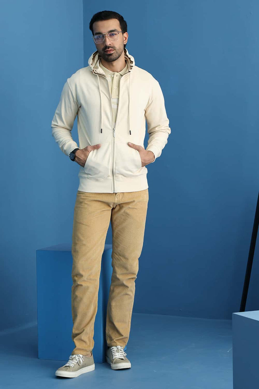 Basics Comfort Fit Parchment Cotton Hood Full Zipper Sweart Shirt