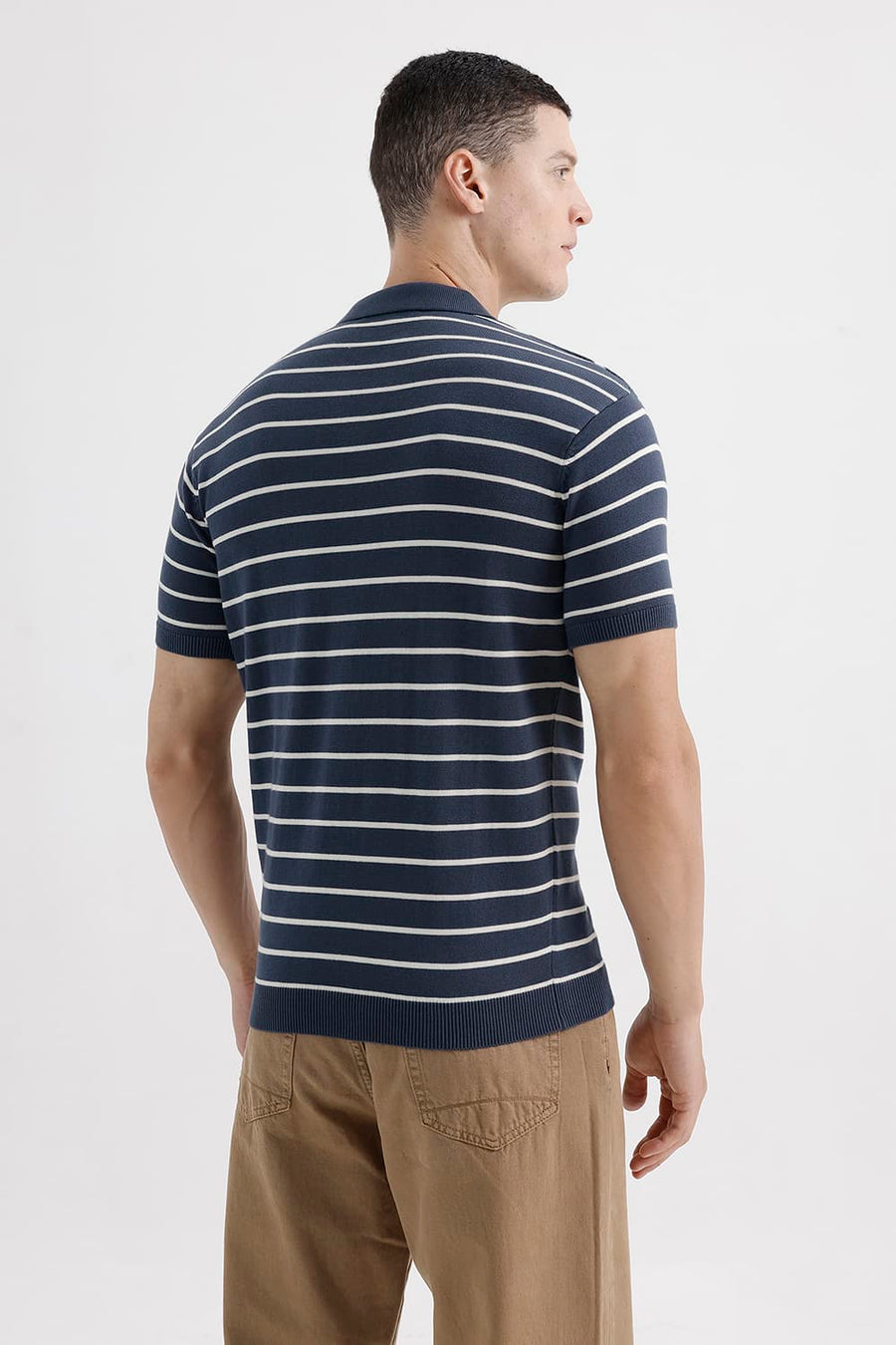 BASICS COMFORT FIT TITAN COTTON JOHNNY COLLAR STRIPE SWEART SHIRT