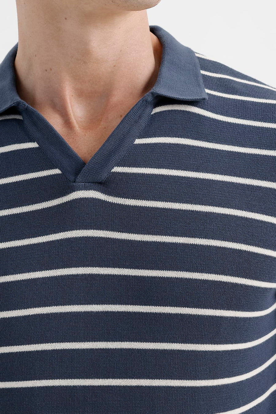 BASICS COMFORT FIT TITAN COTTON JOHNNY COLLAR STRIPE SWEART SHIRT