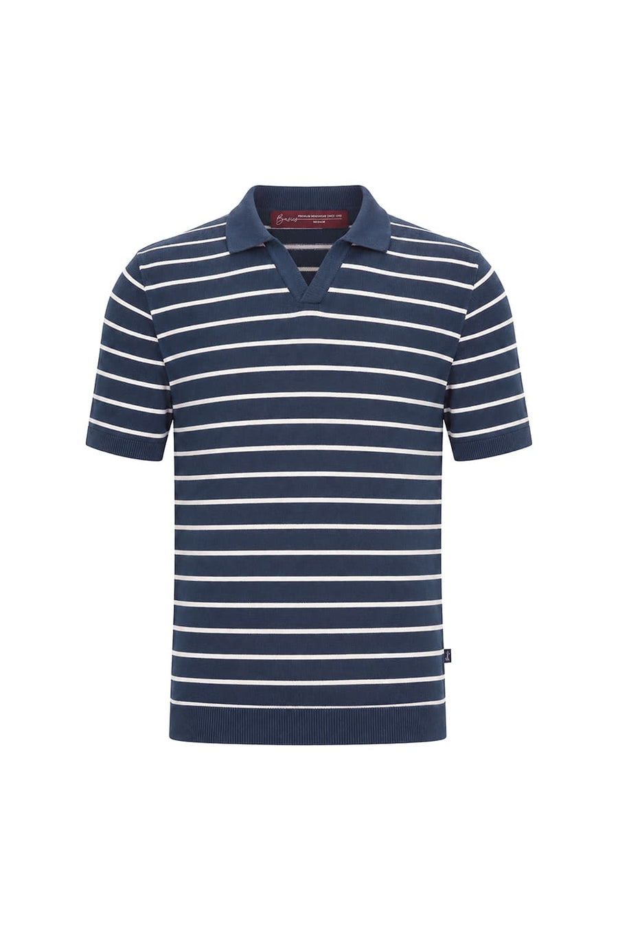 BASICS COMFORT FIT TITAN COTTON JOHNNY COLLAR STRIPE SWEART SHIRT