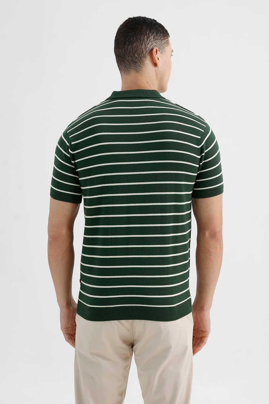 BASICS COMFORT FIT BOTANICAL GARDEN COTTON JOHNNY COLLAR STRIPE SWEART SHIRT