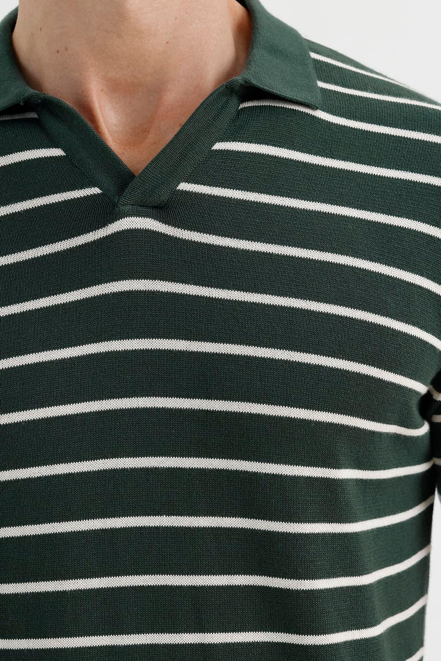 BASICS COMFORT FIT BOTANICAL GARDEN COTTON JOHNNY COLLAR STRIPE SWEART SHIRT