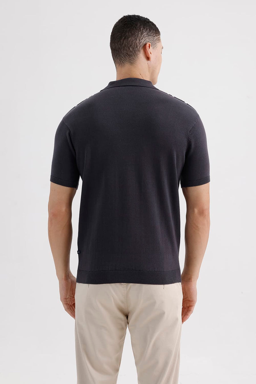 BASICS COMFORT FIT GRAYSTONE COTTON POLO VERTICAL STRIPES SWEART SHIRT