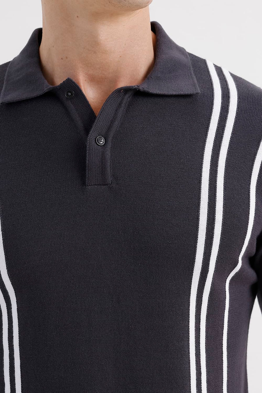 BASICS COMFORT FIT GRAYSTONE COTTON POLO VERTICAL STRIPES SWEART SHIRT