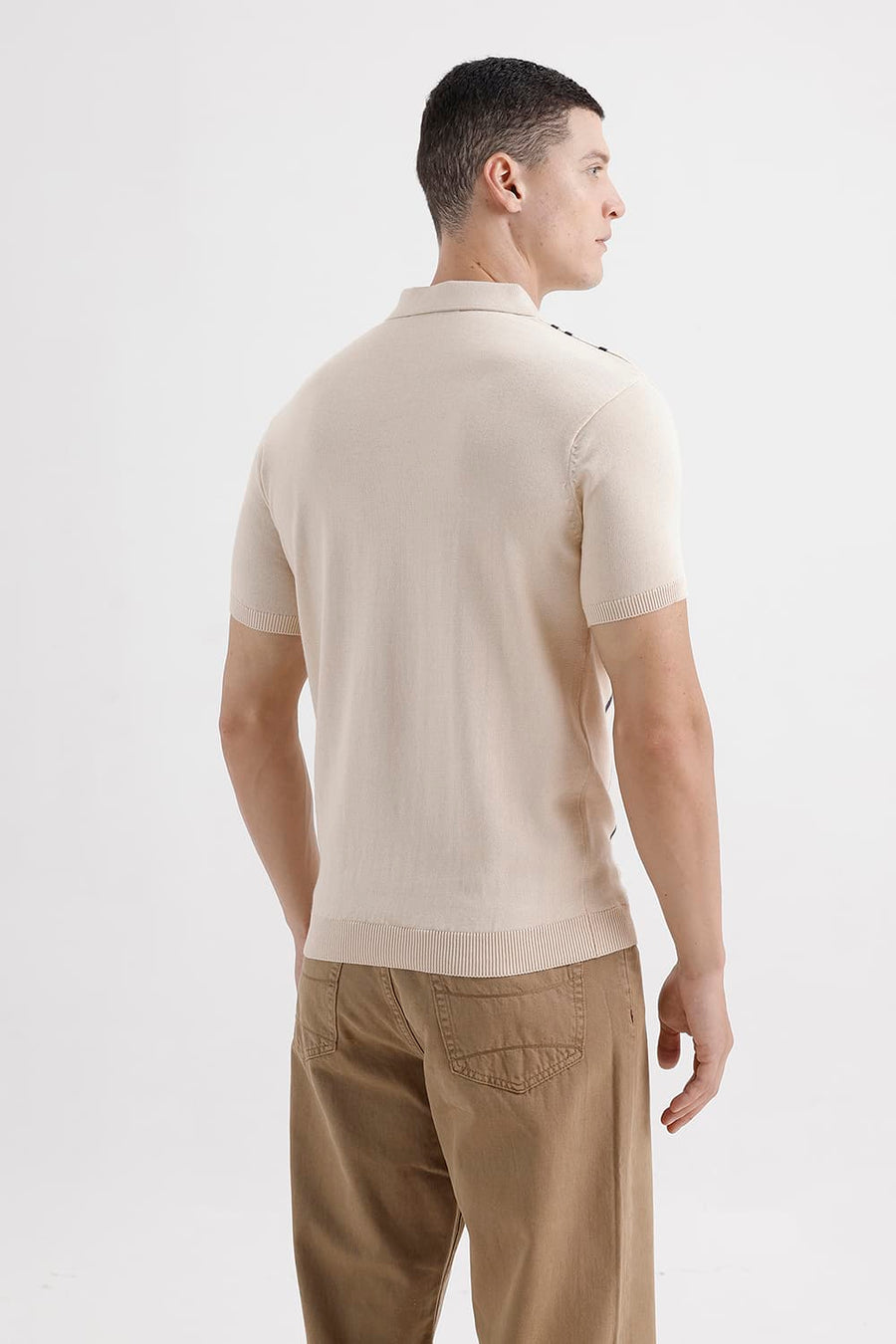 BASICS COMFORT FIT WHITECAP GRAY COTTON POLO VERTICAL STRIPES SWEART SHIRT