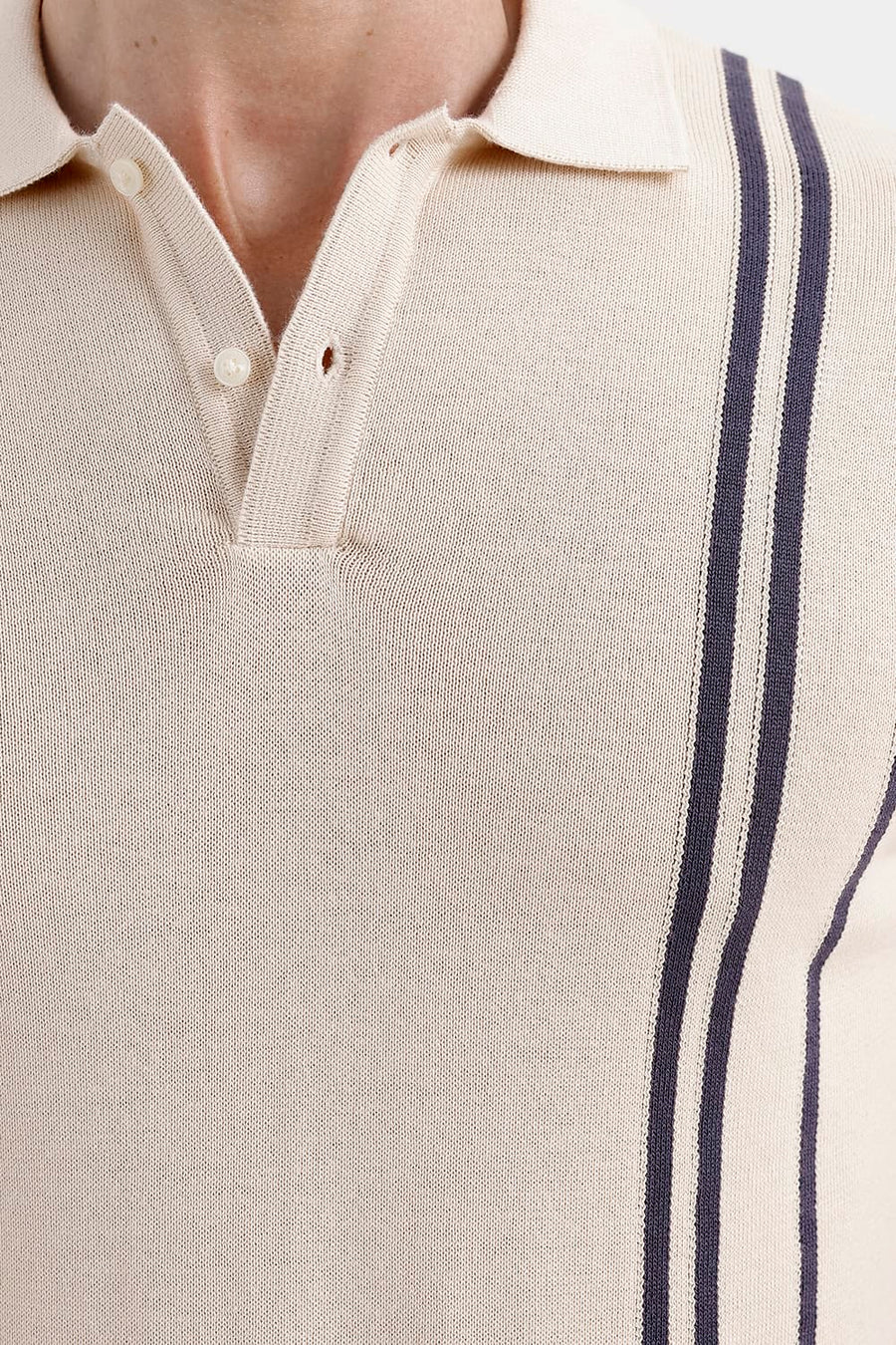 BASICS COMFORT FIT WHITECAP GRAY COTTON POLO VERTICAL STRIPES SWEART SHIRT