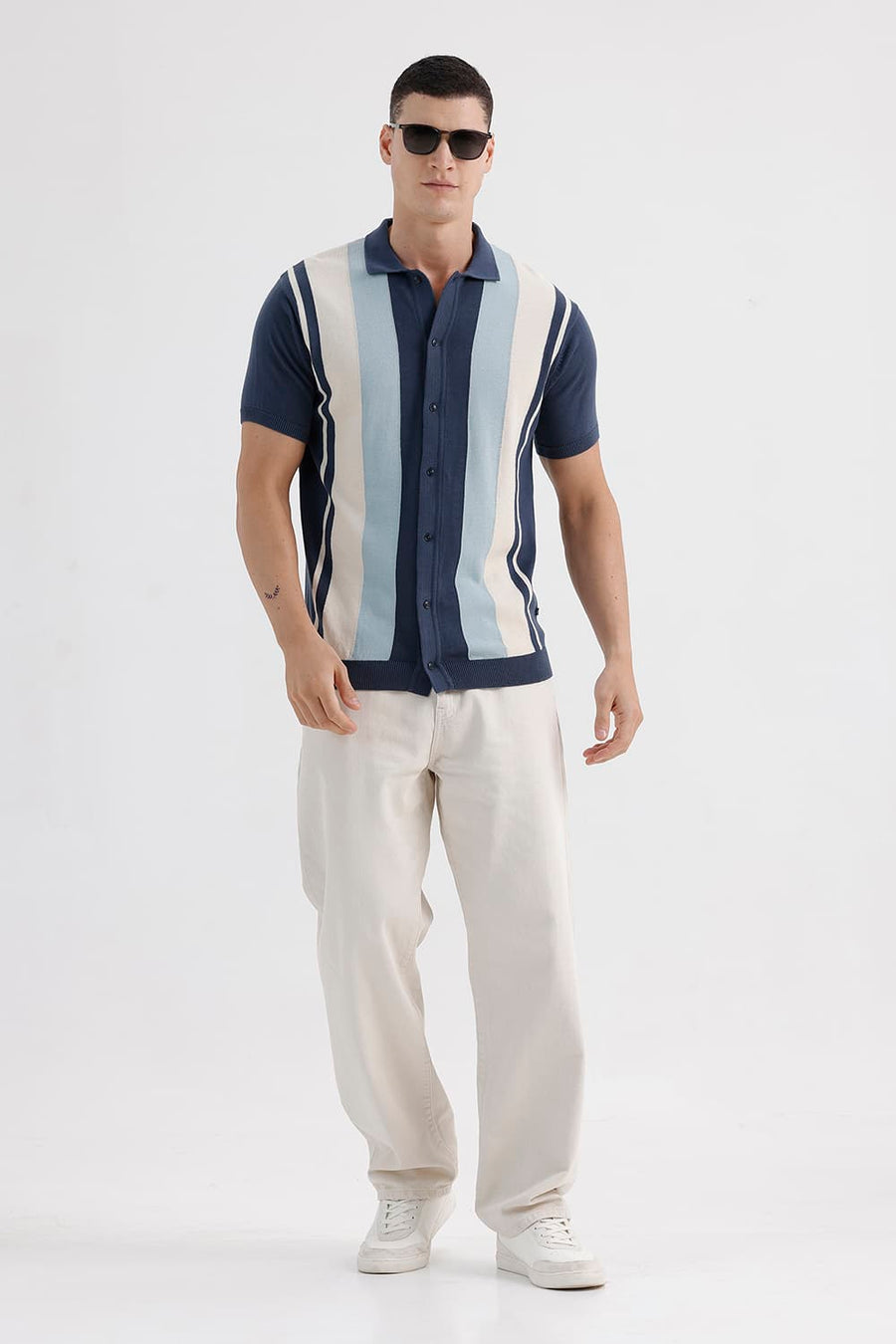 BASICS COMFORT FIT TITAN COTTON VERTICAL STRIPES SWEART SHIRT