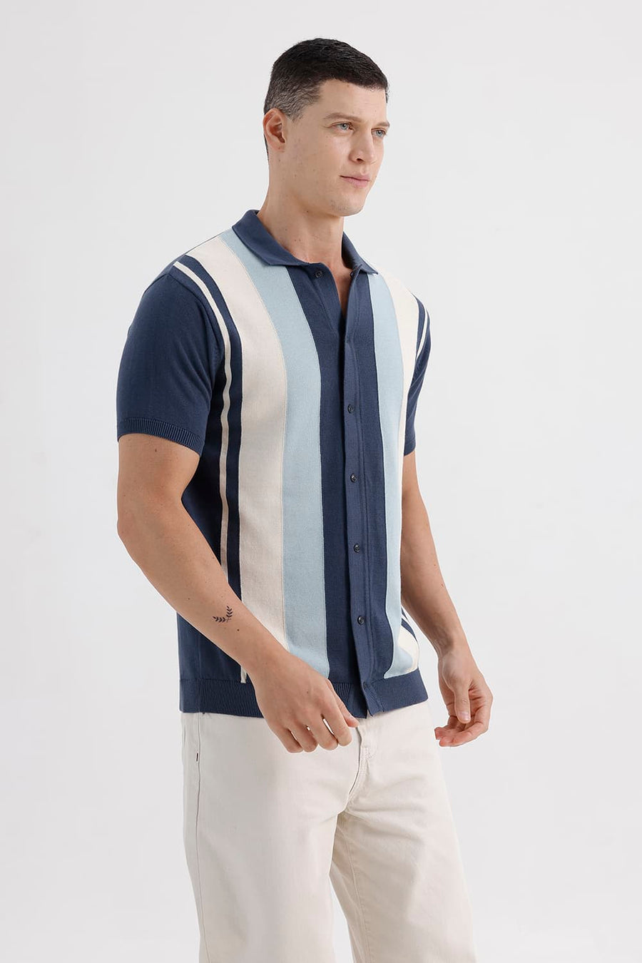BASICS COMFORT FIT TITAN COTTON VERTICAL STRIPES SWEART SHIRT