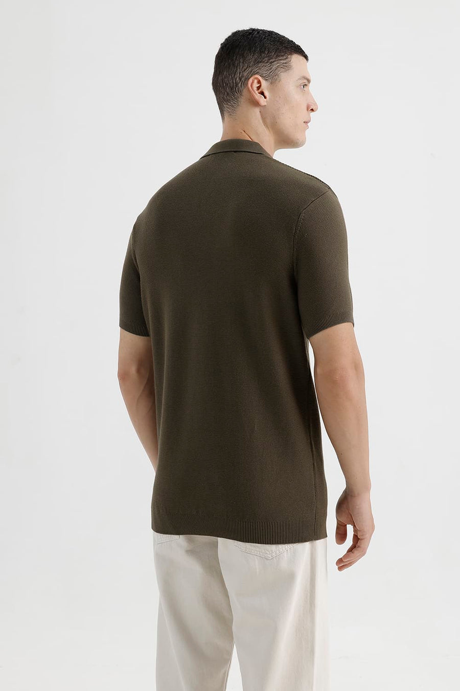BASICS COMFORT FIT IVY GREEN COTTON JOHNNY COLLAR SWEART SHIRT