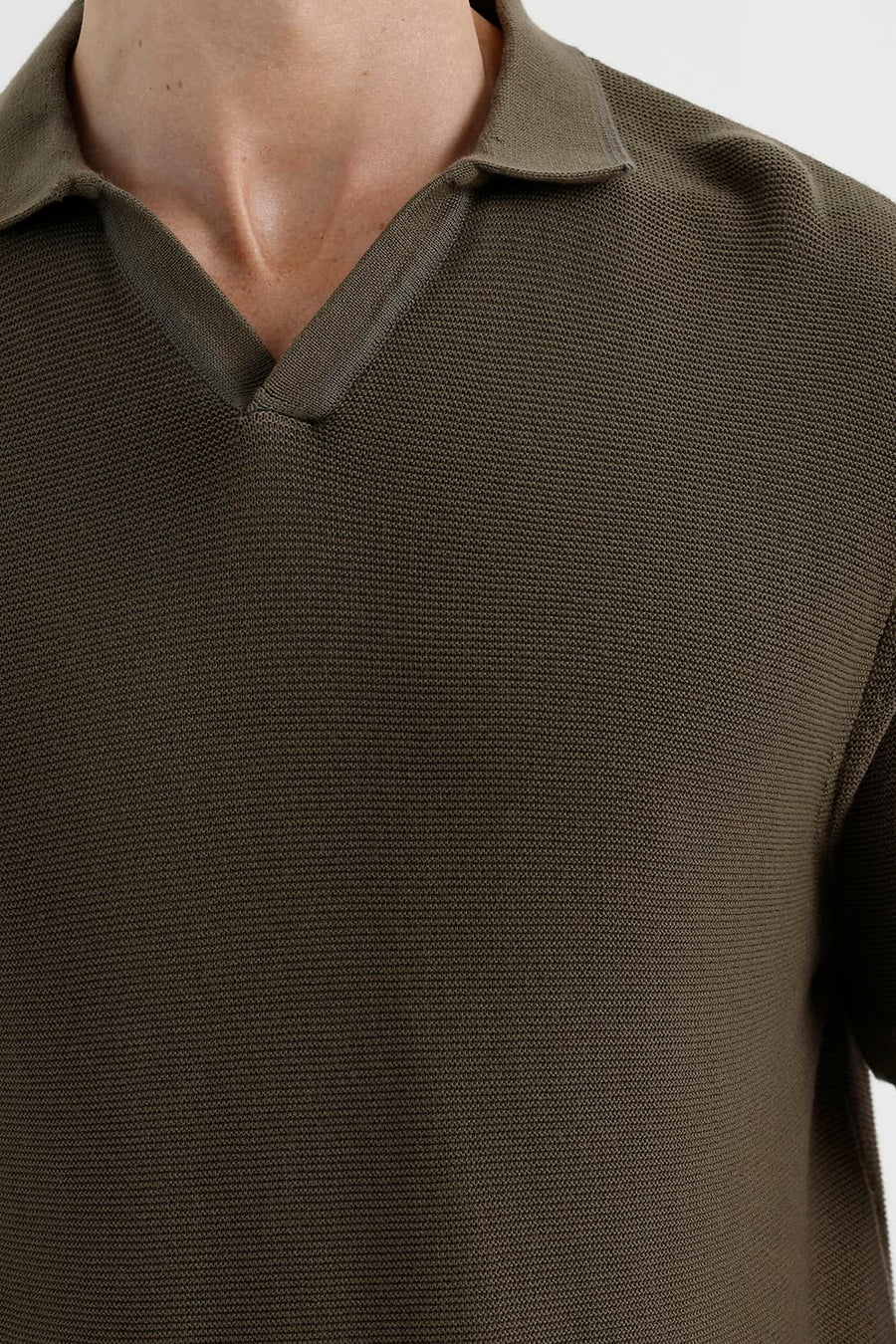 BASICS COMFORT FIT IVY GREEN COTTON JOHNNY COLLAR SWEART SHIRT