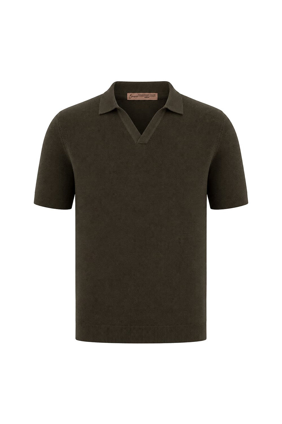 BASICS COMFORT FIT IVY GREEN COTTON JOHNNY COLLAR SWEART SHIRT