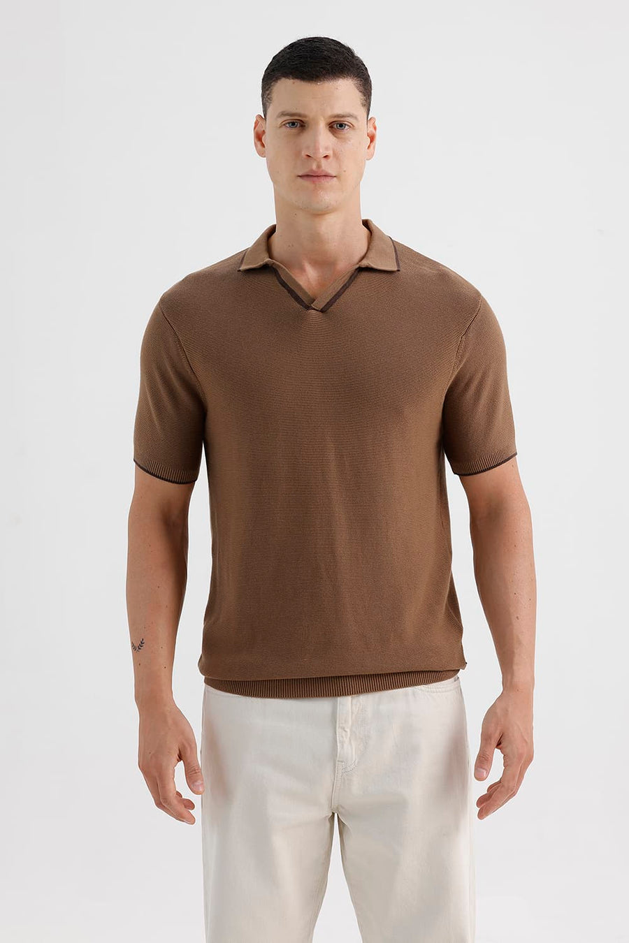 BASICS COMFORT FIT OTTER COTTON JOHNNY COLLAR SWEART SHIRT
