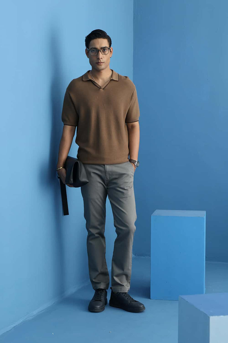 Basics Comfort Fit Otter Cotton Johnny Collar Sweart Shirt