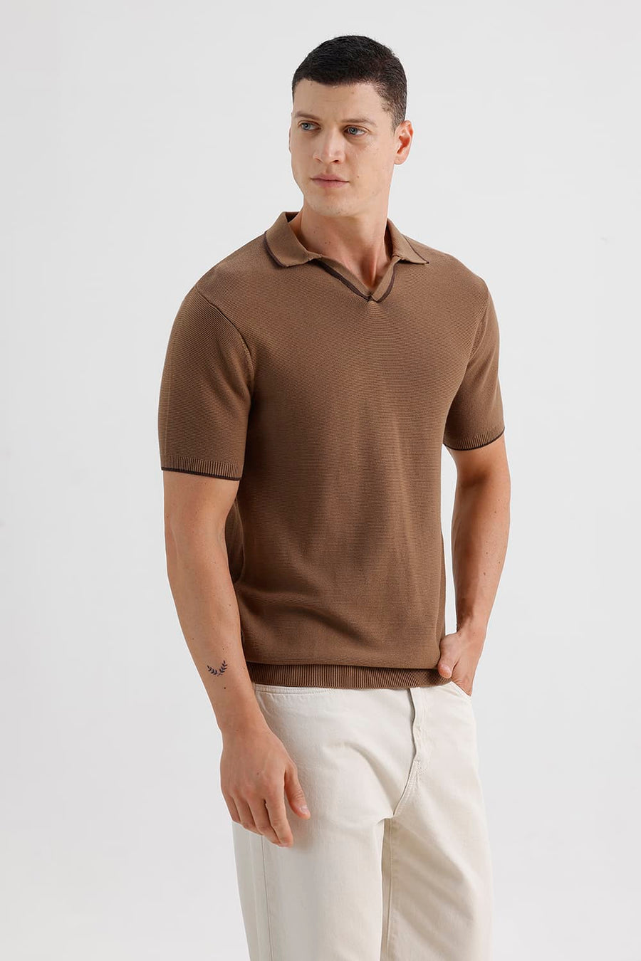 BASICS COMFORT FIT OTTER COTTON JOHNNY COLLAR SWEART SHIRT