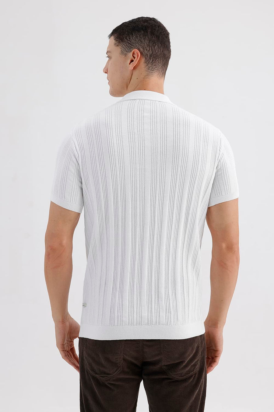 BASICS COMFORT FIT BRIGHT WHITE COTTON JOHNNY COLLAR SWEART SHIRT