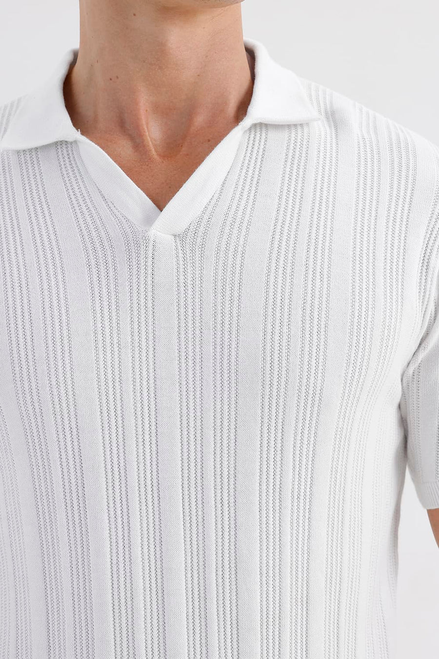 BASICS COMFORT FIT BRIGHT WHITE COTTON JOHNNY COLLAR SWEART SHIRT