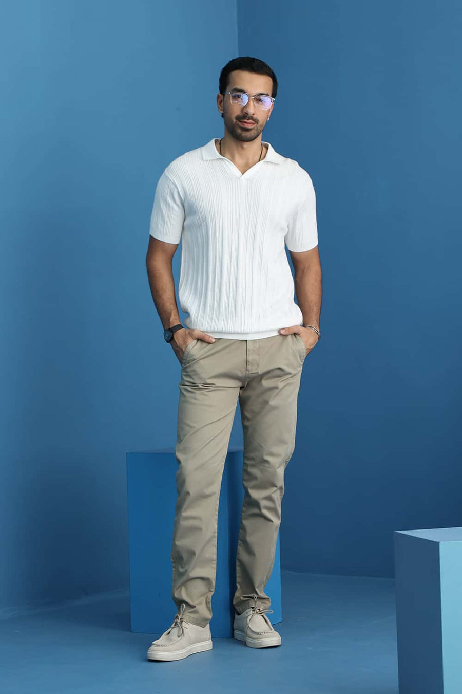 Basics Comfort Fit Bright White Cotton Johnny Collar Sweart Shirt