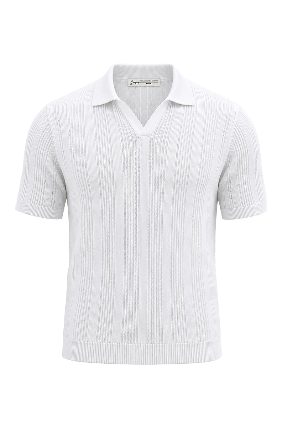BASICS COMFORT FIT BRIGHT WHITE COTTON JOHNNY COLLAR SWEART SHIRT