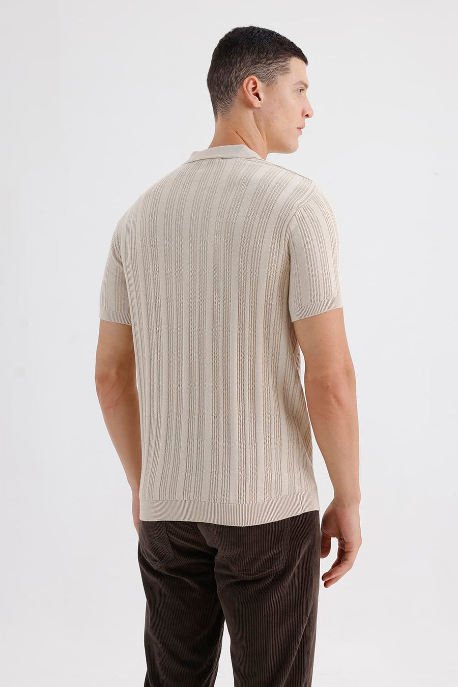 BASICS COMFORT FIT SUMMER SAND COTTON JOHNNY COLLAR SWEART SHIRT