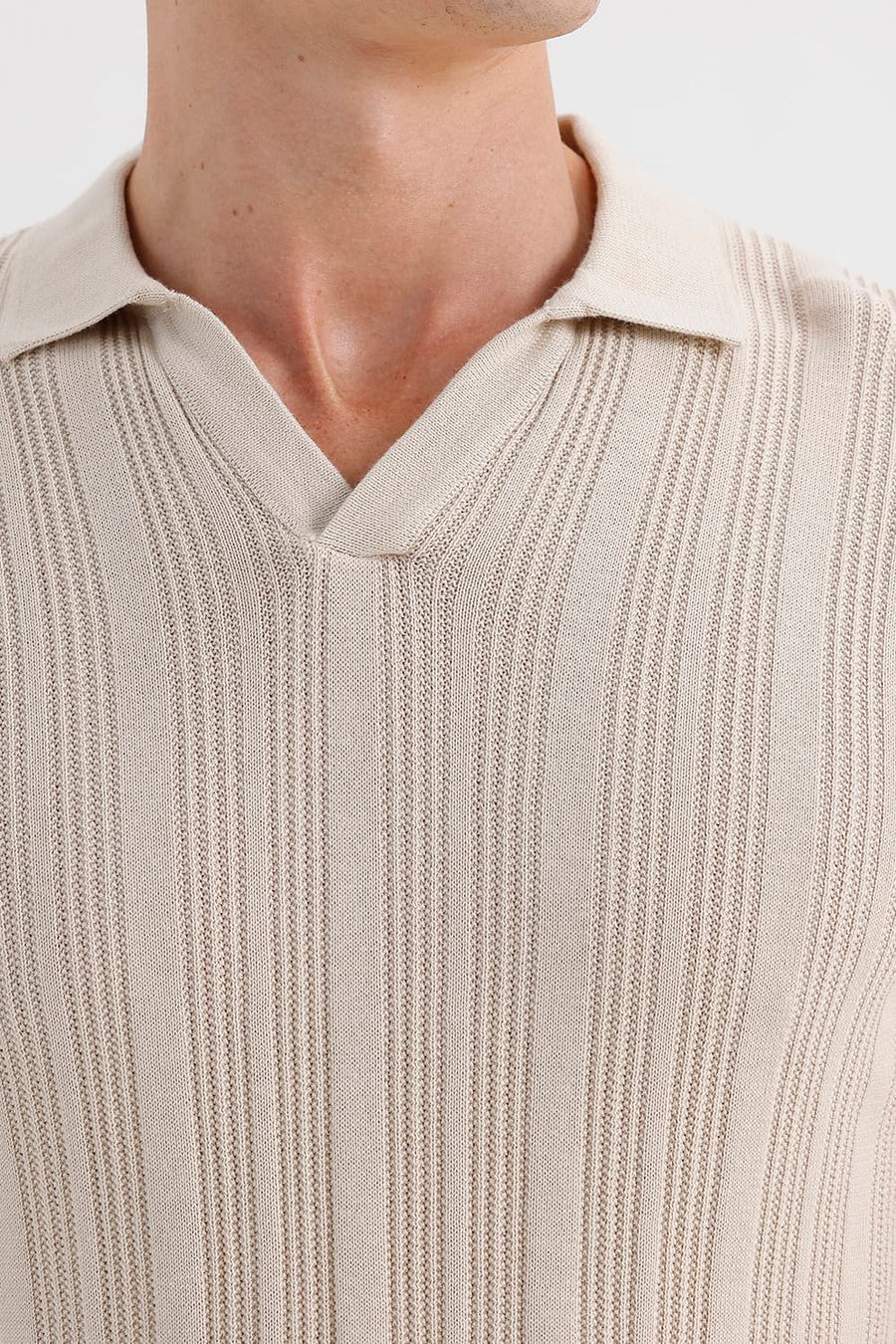 BASICS COMFORT FIT SUMMER SAND COTTON JOHNNY COLLAR SWEART SHIRT